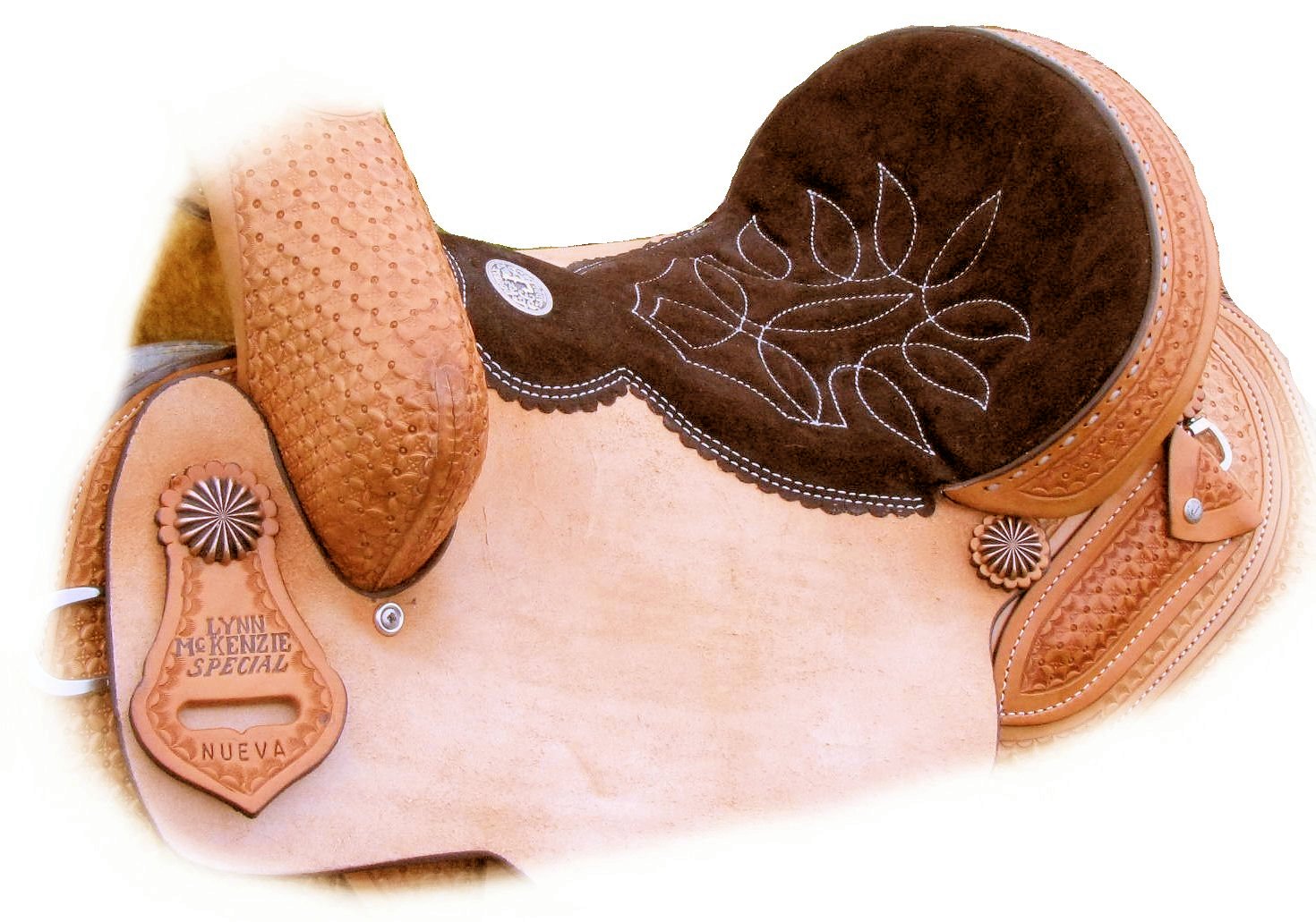 LM Nueva with chocolate suede seat and parachute conchos